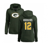 Football Women's Green Bay Packers #12 Aaron Rodgers Green Name & Number Logo Pullover Hoodie