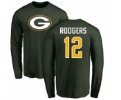 Football Green Bay Packers #12 Aaron Rodgers Green Name & Number Logo Long Sleeve T-Shirt