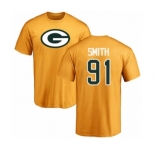 Football Green Bay Packers #91 Preston Smith Gold Name & Number Logo T-Shirt