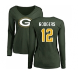 Football Women's Green Bay Packers #12 Aaron Rodgers Green Name & Number Logo Long Sleeve T-Shirt