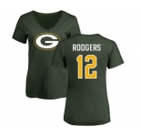 Football Women's Green Bay Packers #12 Aaron Rodgers Green Name & Number Logo T-Shirt