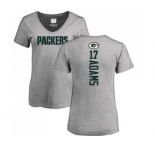 Football Women's Green Bay Packers #17 Davante Adams Ash Backer V-Neck T-Shirt