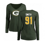 Football Women's Green Bay Packers #91 Preston Smith Green Name & Number Logo Long Sleeve T-Shirt