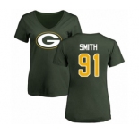 Football Women's Green Bay Packers #91 Preston Smith Green Name & Number Logo T-Shirt