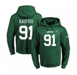 Football Men's New York Jets #91 Bronson Kaufusi Green Name & Number Pullover Hoodie