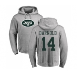 Football New York Jets #14 Sam Darnold Ash Name & Number Logo Pullover Hoodie