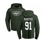 Football New York Jets #91 Bronson Kaufusi Green Name & Number Logo Pullover Hoodie
