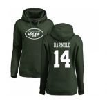 Football Women's New York Jets #14 Sam Darnold Green Name & Number Logo Pullover Hoodie