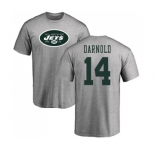 Football New York Jets #14 Sam Darnold Ash Name & Number Logo T-Shirt