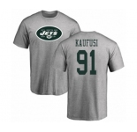 Football New York Jets #91 Bronson Kaufusi Ash Name & Number Logo T-Shirt