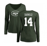 Football Women's New York Jets #14 Sam Darnold Green Name & Number Logo Long Sleeve T-Shirt