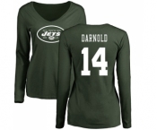 Football Women's New York Jets #14 Sam Darnold Green Name & Number Logo Long Sleeve T-Shirt