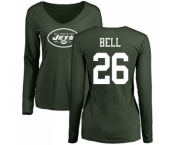 Football Women's New York Jets #26 Le'Veon Bell Green Name & Number Logo Long Sleeve T-Shirt