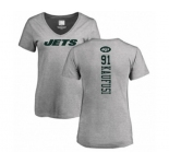 Football Women's New York Jets #91 Bronson Kaufusi Ash Backer T-Shirt