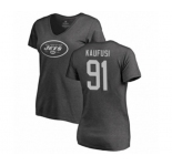 Football Women's New York Jets #91 Bronson Kaufusi Ash One Color T-Shirt