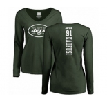 Football Women's New York Jets #91 Bronson Kaufusi Green Backer Long Sleeve T-Shirt