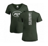 Football Women's New York Jets #91 Bronson Kaufusi Green Backer T-Shirt