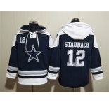 Men's Dallas Cowboys #12 Roger Staubach Navy Ageless Must-Have Lace-Up Pullover Hoodie