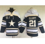 Men's Dallas Cowboys #21 Ezekiel Elliott Navy Blue Sawyer Hooded Sweatshirt NFL Hoodie