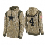Men's Dallas Cowboys #4 Dak Prescott Camo 2021 Salute To Service Therma Performance Pullover Hoodie