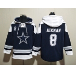 Men's Dallas Cowboys #8 Troy Aikman Navy Ageless Must-Have Lace-Up Pullover Hoodie