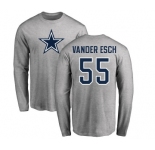 NFL Nike Dallas Cowboys #55 Leighton Vander Esch Ash Name & Number Logo Long Sleeve T-Shirt