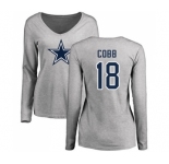 Football Women's Dallas Cowboys #18 Randall Cobb Ash Name & Number Logo Slim Fit Long Sleeve T-Shirt