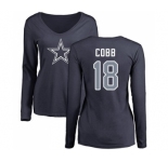 Football Women's Dallas Cowboys #18 Randall Cobb Navy Blue Name & Number Logo Slim Fit Long Sleeve T-Shirt