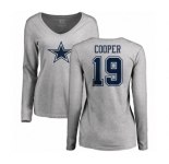 NFL Women's Nike Dallas Cowboys #19 Amari Cooper Ash Name & Number Logo Slim Fit Long Sleeve T-Shirt
