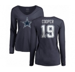 NFL Women's Nike Dallas Cowboys #19 Amari Cooper Navy Blue Name & Number Logo Slim Fit Long Sleeve T-Shirt
