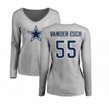 NFL Women's Nike Dallas Cowboys #55 Leighton Vander Esch Ash Name & Number Logo Slim Fit Long Sleeve T-Shirt
