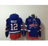Men's Buffalo Bills #12 Jim Kelly Royal Ageless Must-Have Lace-Up Pullover Hoodie