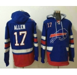 Men's Buffalo Bills #17 Josh Allen NEW Blue Pocket Stitched NFL Pullover Hoodie