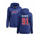 Football Women's Buffalo Bills #91 Ed Oliver Royal Blue Name & Number Logo Pullover Hoodie