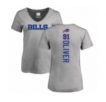 Football Women's Buffalo Bills #91 Ed Oliver Ash Backer V-Neck T-Shirt