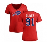 Football Women's Buffalo Bills #91 Ed Oliver Red Name & Number Logo T-Shirt