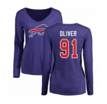 Football Women's Buffalo Bills #91 Ed Oliver Royal Blue Name & Number Logo Long Sleeve T-Shirt