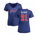 Football Women's Buffalo Bills #91 Ed Oliver Royal Blue Name & Number Logo T-Shirt