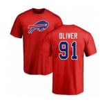 Football Buffalo Bills #91 Ed Oliver Red Name & Number Logo T-Shirt