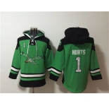 Men's Philadelphia Eagles #1 Jalen Hurts Green Ageless Must-Have Lace-Up Pullover Hoodie