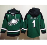 Men's Philadelphia Eagles #1 Jalen Hurts Green Lace-Up Pullover Hoodie