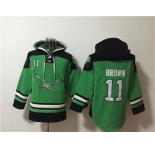 Men's Philadelphia Eagles #11 A. J. Brown Green Ageless Must-Have Lace-Up Pullover Hoodie