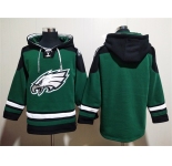 Men's Philadelphia Eagles Blank Green Lace-Up Pullover Hoodie