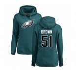 Women's Philadelphia Eagles #51 Zach Brown Green Name & Number Logo Pullover Hoodie
