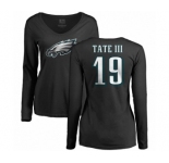 Women's Nike Philadelphia Eagles #19 Golden Tate III Black Name & Number Logo Slim Fit Long Sleeve T-Shirt.