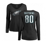 Women's Nike Philadelphia Eagles #80 Jordan Matthews Black Name & Number Logo Slim Fit Long Sleeve T-Shirt.