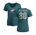 Women's Nike Philadelphia Eagles #80 Jordan Matthews Green Name & Number Logo Slim Fit T-Shirt