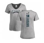 Women's Philadelphia Eagles #10 DeSean Jackson Ash Backer V-Neck T-Shirt