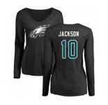 Women's Philadelphia Eagles #10 DeSean Jackson Black Name & Number Logo Slim Fit Long Sleeve T-Shirt.