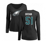 Women's Philadelphia Eagles #51 Zach Brown Black Name & Number Logo Slim Fit Long Sleeve T-Shirt.
